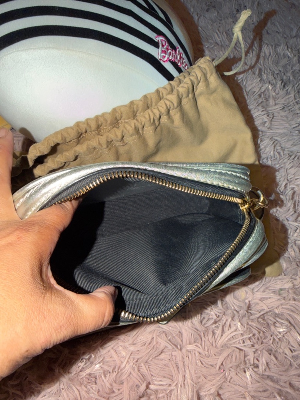 Burberry Beige Check Crossbody with Gold Chain and Silver Trim - Picture 6 of 8